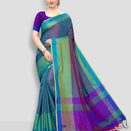 hitesh enterprise Checkered Bollywood Cotton Silk Saree-picture-10