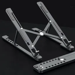 ASTOUND Adjustable Aluminum Laptop Table Stand Tablet Foldable Desktop Cooling Holder Portable Notebook Bracket Laptop Stand Folding Desktop Holder For Desk 11-17 Inch Laptop Stand Aluminium, Steel Floor and Desk Stand Laptop Stand with Adjustable Height Compatible with Universal Laptops image 2