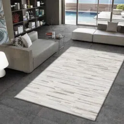 dazzhome Natural Hair On Leather Stripes Hand Woven 6ftX9ft Carpet-picture-11