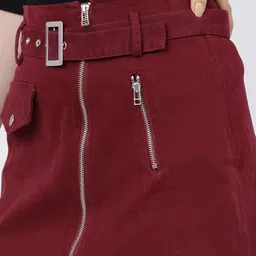 tokyo talkies Women Solid Asymetric Maroon Skirt image 4