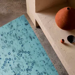 art india Teal Cotton Abstract 4 x 6 Feet Dhurrie image 1