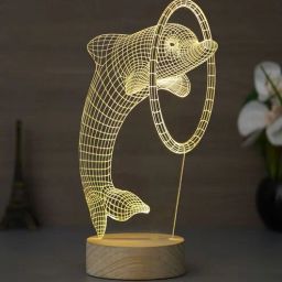 ecraftindia Dolphin Design Acrylic & Wood Base LED Table Lamp (With Rechargeble Battery)-picture-32