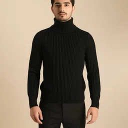 neo10 Men Solid Turtle Neck Black Sweater-picture-17