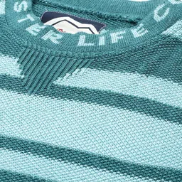 roadster Men Striped Round Neck Green Sweater image 2