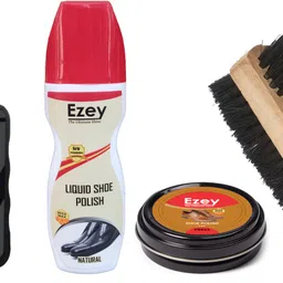 Ezey Wax Shoe Polish (Tan)+Liquid Shoe Polish (Natural)+ Shoe Shiner +Twin Shoe Brush Shoe Care Kit-picture-15