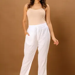 kvish Women Regular Fit White Cotton Blend Trousers image 5