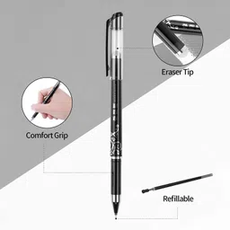 arrolliant Black Erasable Gel Pen with attached Magic Wipe Eraser (0.5mm Nib Size) Gel Pen image 2