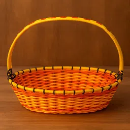 edgeflex 18-Inch Woven Gifting Basket with Handle – Orange & Yellow Organizer Jute Fruit & Vegetable Basket image 2