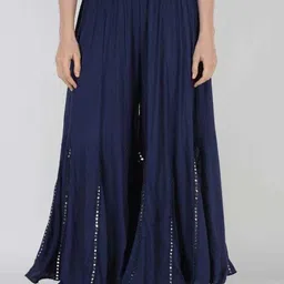 harshraj Women Flared Dark Blue Viscose Rayon Trousers-picture-41