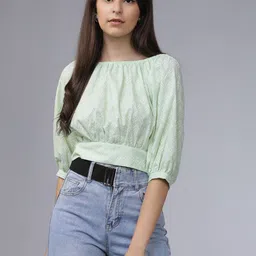 tokyo talkies Casual Regular Sleeves Solid Women Green Top-picture-17