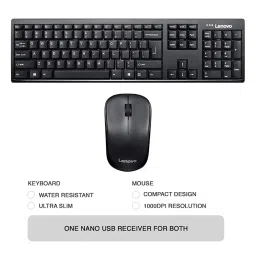 Lenovo 100 Wireless Keyboard & Mouse Combo (106 Keys, 1000 DPI, Spill Resistant, Black) image 3