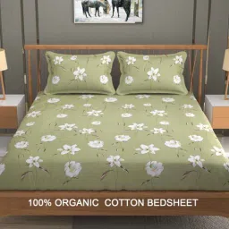 yaakholic Green Floral 300 TC Cotton King Fitted Bedsheet With 2 Pillow Covers-picture-38