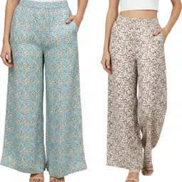 kwsh Pack of 2 Women Regular Fit Multicolor Crepe Trousers-picture-37