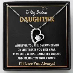 , To My Badass Daughter â€œCrap â€“ Blackâ€ Heart Necklace Gift Zircon Silver Pendant Set-image-42