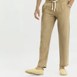 snitch Men Relaxed Khaki Pure Linen Trousers-picture-13