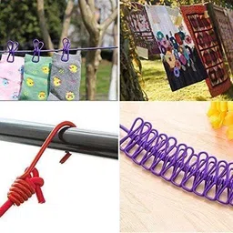dsp Cloth Drying Rope with Hooks Portable Travel Clothes line Plastic Cloth Clips image 3
