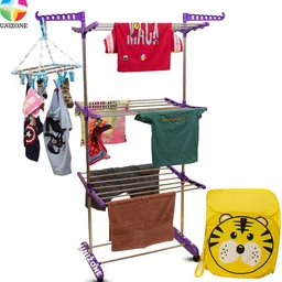 unizone Steel, Aluminium, Plastic Floor Cloth Dryer Stand SS Premium Compact Space Saving Foldable - US3831 Single Poll-picture-25