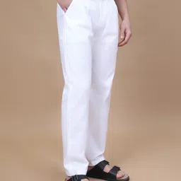 hence Men Regular Fit White Linen Blend Trousers image 3