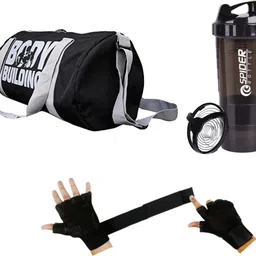 peakpack 20 L Gym Duffel Bag - Sports Gym Bag for Men Combo Black Body Building Gym Bag, Black Gloves, - Black-picture-13