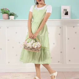 easymom Women Fit and Flare Green Midi/Calf Length Dress-picture-16