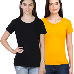 fleximaa Pack of 2 Women's Round Neck Half Sleeve Women Solid Round Neck Pure Cotton Multicolor T-Shirt-picture-10