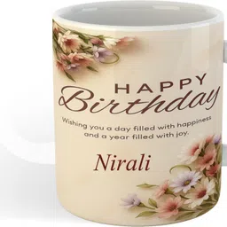 uniarawalas Happy Birthday Nirali Name Ceramic Coffee Mug image 2