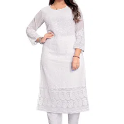 Women Self Design Georgette Straight Kurta-image-77