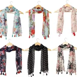 xmsfashion Printed Chiffon Women Multicolor Scarf, Stole, Fancy Scarf-picture-38