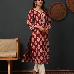 rimeline fashion Women Printed Pure Cotton A-line Kurta image 4