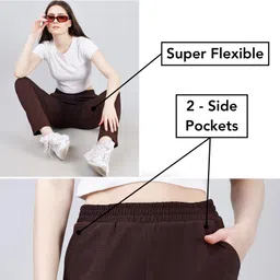 leewan Women Solid Brown Track Pants image 4