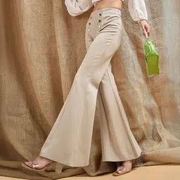 sassafras Women Regular Fit Beige Viscose Rayon Trousers-picture-41