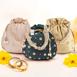 homestic By Kuber Industries Women Gold, Pink, Green Potli image 1