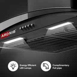 ardnib Sleek BK 60cm, 1250 CMH Suction , 7 Yrs Motor Warranty, Baffle Filters , Wall Mounted Black 1250 CMH Chimney image 4