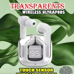 crecro Ultrapod Bluetooth Earbuds Headset Crystal Transparent Design,LED Display GR63 Smart Headphones-picture-18