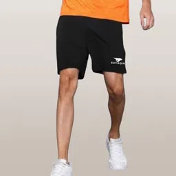 Solid Men Black Sports Shorts-image-34