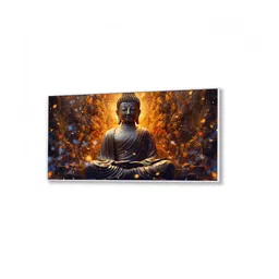 nestroots Canvas Framed Buddha Enveloped in Flames and Smoke Wall Painting image 3