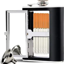 tckw Hip Flask with Built-in Cigarette Case | Leak-Proof Hip Flask with Funnel Stainless Steel Hip Flask-picture-13