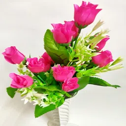 artificial hub Lilies Flower with plastic pot Pink Rose Artificial Flower with Pot image 2