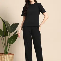 vj fashion Women Night Suit Set Black Solid image 2