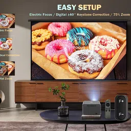 Livato Mega 1GB/8GB Wifi Bluetooth Android 11 Digital Focus and Keystone (5000 lm / 1 Speaker / Wireless / Remote Controller) Portable Projector image 2