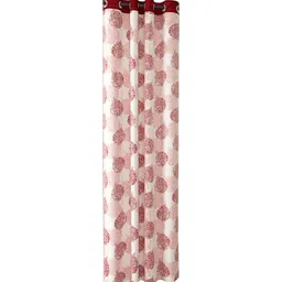 cortina Red Floral Polyester 7 Ft Semisheer Eyelet Door Curtains (Set of 2) image 3