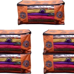 CHAMPARAN Orange Flower Saree cover Front Transparent Pack of 5 Cotton Laundry Bag-picture-29