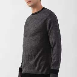peter england Men Solid Round Neck Grey Sweater image 5