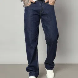 meixn Men Loose Fit Mid Rise Dark Blue Jeans-picture-28