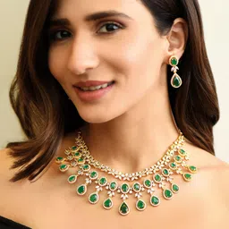 Fida Gold-Plated American Diamond Studded & Stone Beaded Layered Jewellery Set-picture-19