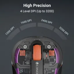 ZEBRONICS Sheer Plus Wireless Ambidextrous Optical Mouse Wireless Mouse, 3200DPI Silent, RGB, Dual BT, Dual Dongle USB-A&C 4 Buttons with Bluetooth image 4