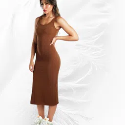 shoptowear Women Bodycon Brown Below Knee Dress-picture-18