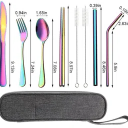 elie india Portable Utensils Set Reusable Travel Cutlery with Case Stainless Steel Flatware Stainless Steel Dinner Fork image 5