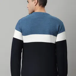 cantabil Men Colorblock Round Neck Blue Sweater image 2
