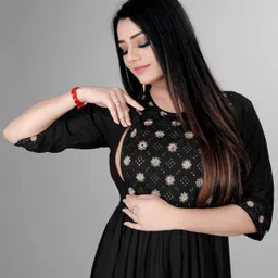 sheladiya Women Fit and Flare Black Midi/Calf Length Dress-picture-19
